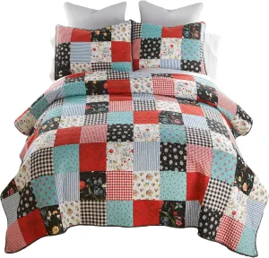 Donna Sharp Wild One Patch Cotton Quilted Bedding Set - 3-Piece Queen Size Quilt Set - Includes 1 Quilt and 2 Pillow Shams - Machine Washable - Perfect for Everyday Decor