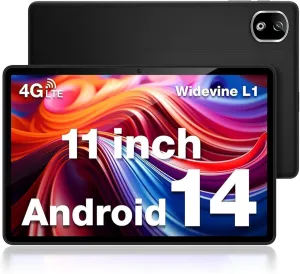 DOOGEE T30E 11 inch Tablet,4G LTE Cellular Tablet with Android 14, 9 GB 128 GB/TF 1TB, Gaming Tablets with 8000mAh Battery, Widevine L1/5G WiFi/OTG/GPS/Face ID (Black)
