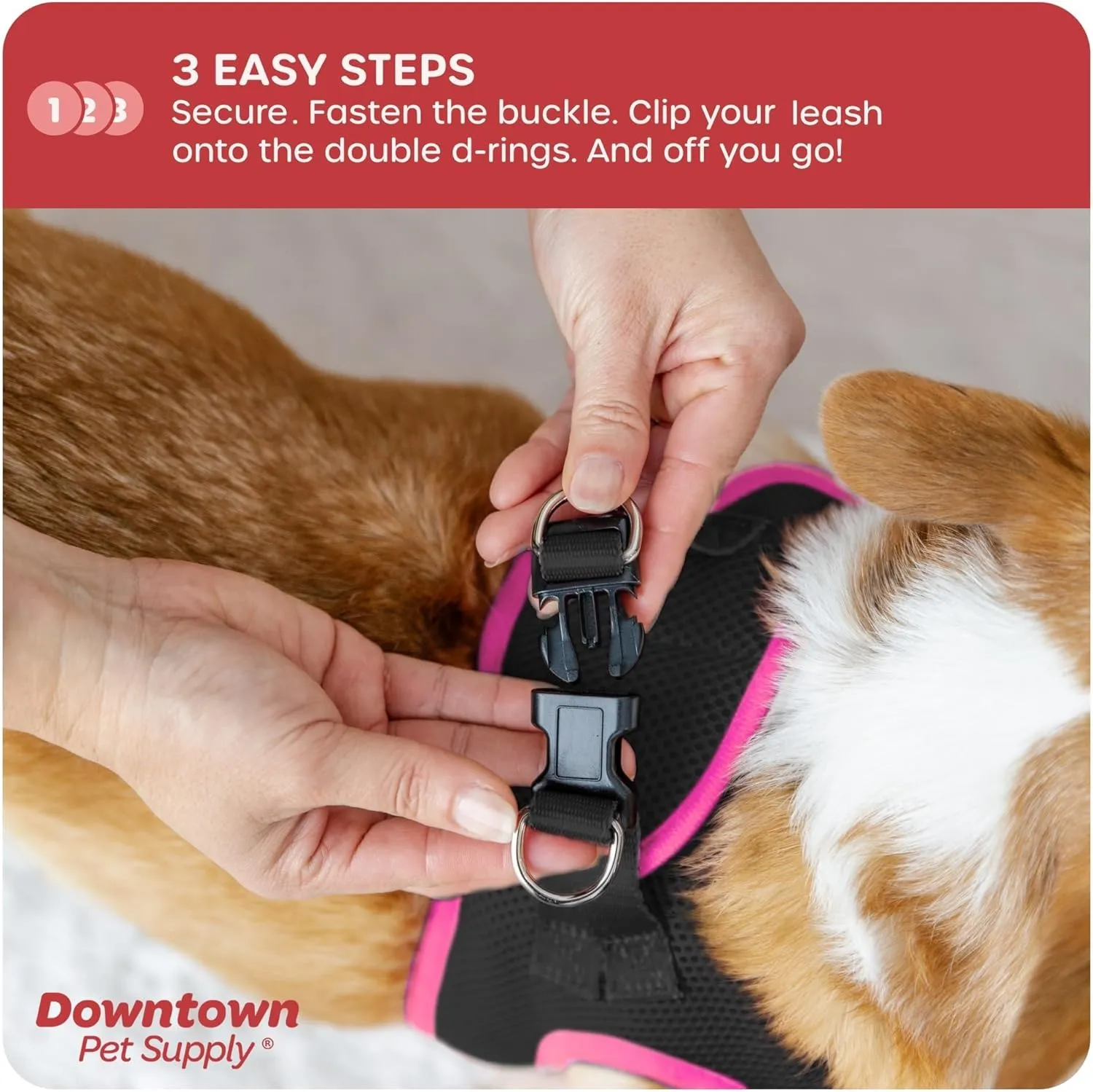 Downtown Pet Supply Step in Dog Harness for Small Dogs No Pull, X-Small, Black w/Pink Trim - Adjustable Harness with Padded Mesh Fabric and Reflective Trim - Buckle Strap Harness for Dogs