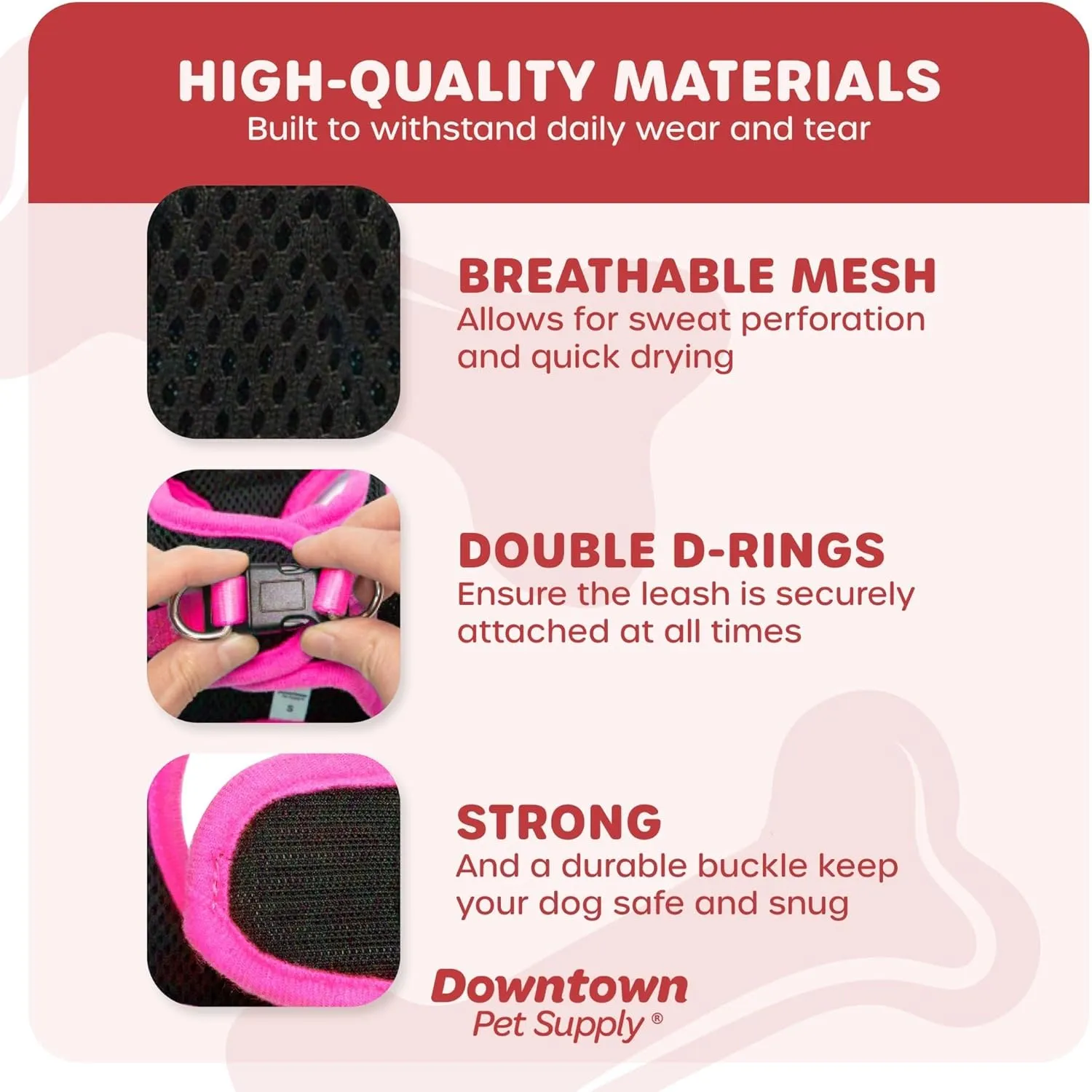Downtown Pet Supply Step in Dog Harness for Small Dogs No Pull, X-Small, Black w/Pink Trim - Adjustable Harness with Padded Mesh Fabric and Reflective Trim - Buckle Strap Harness for Dogs