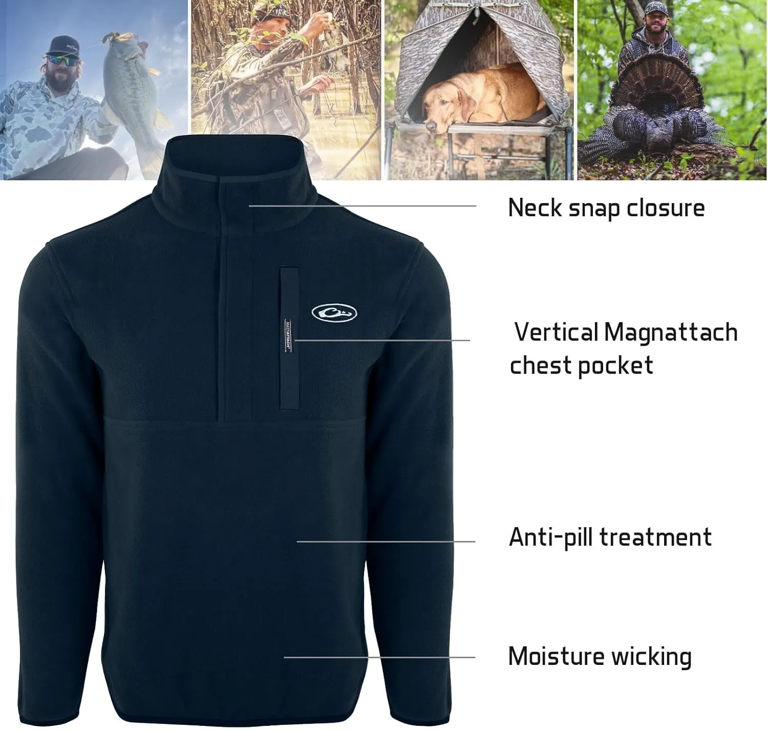 Drake Waterfowl Men's Camp 2.0 Fleece Pullover | Hunting Anti-Pill Moisture Wicking 1/4 Neck Snap Sweater with Chest Pocket