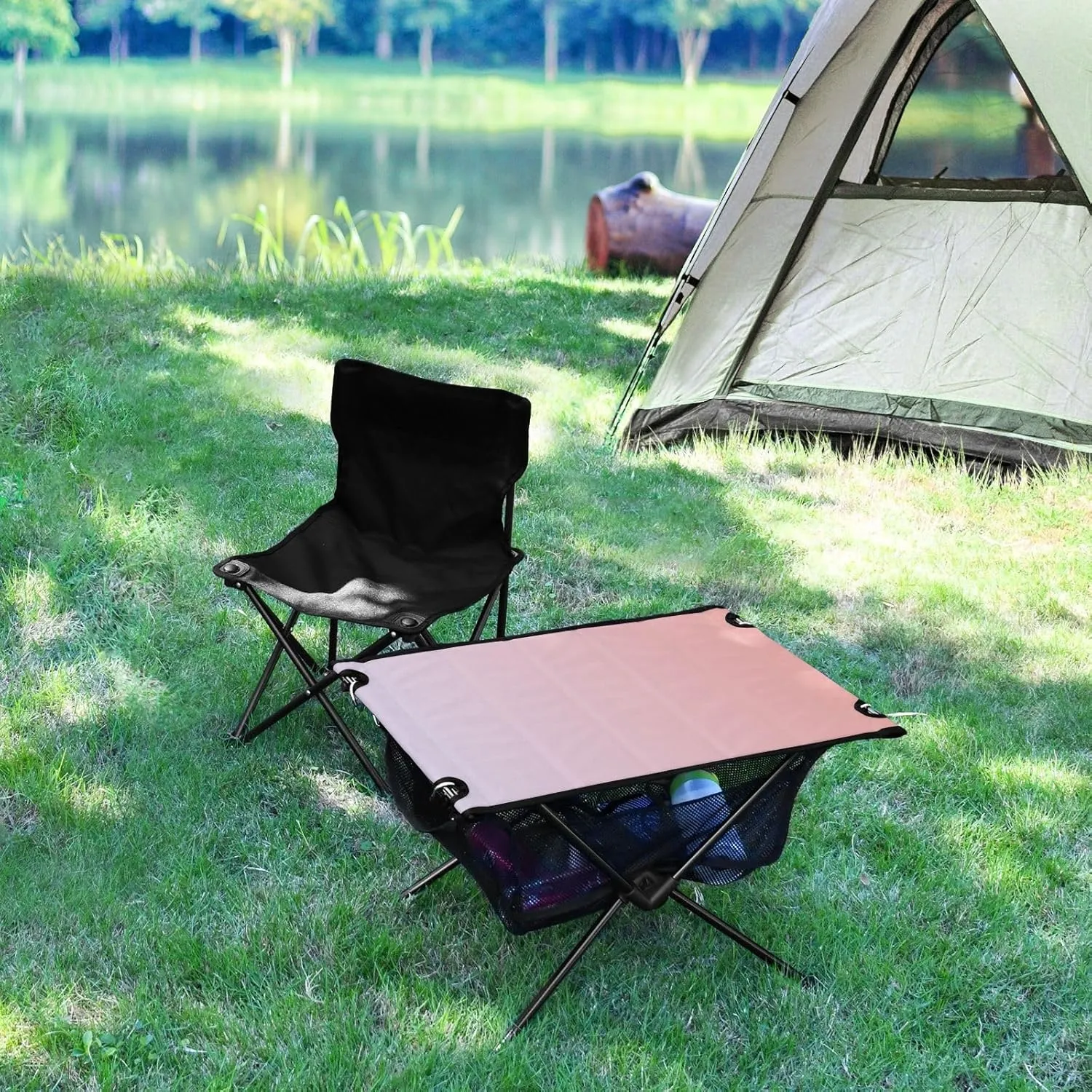 Emelivor Pink Gradient Folding Camping Table Portable Beach Table with Carry Bag Small Foldable Table for Outdoor Hiking Camping Picnic Travel