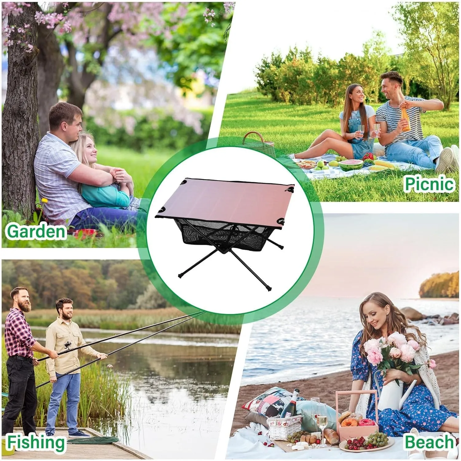 Emelivor Pink Gradient Folding Camping Table Portable Beach Table with Carry Bag Small Foldable Table for Outdoor Hiking Camping Picnic Travel