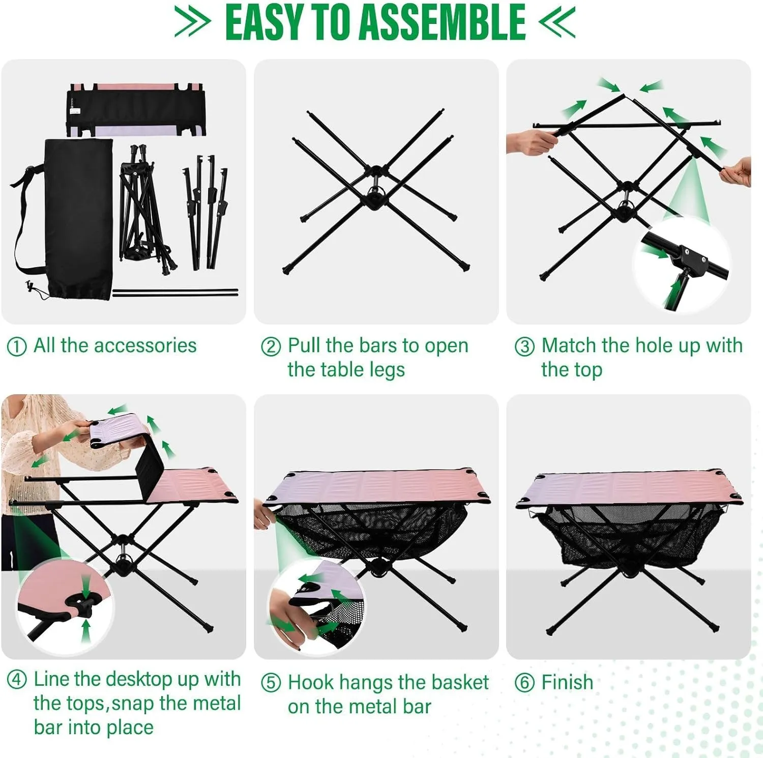 Emelivor Pink Gradient Folding Camping Table Portable Beach Table with Carry Bag Small Foldable Table for Outdoor Hiking Camping Picnic Travel