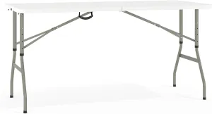 EMMA   OLIVER 5-Foot Height Adjustable Bi-Fold Granite White Plastic Folding Table with Handle