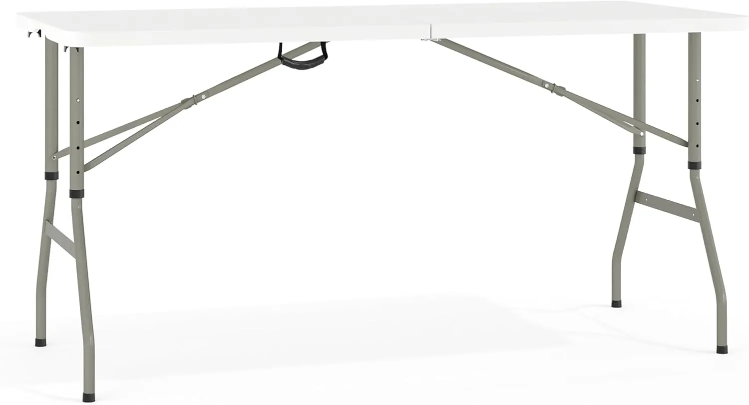 EMMA   OLIVER 5-Foot Height Adjustable Bi-Fold Granite White Plastic Folding Table with Handle