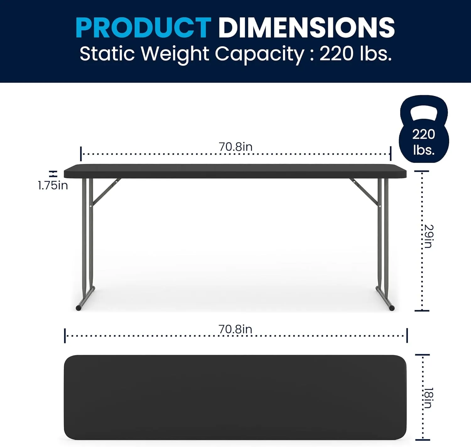 EMMA   OLIVER 6-Foot Rectangular Black Plastic Folding Table with Locking Legs for Training or Seminars