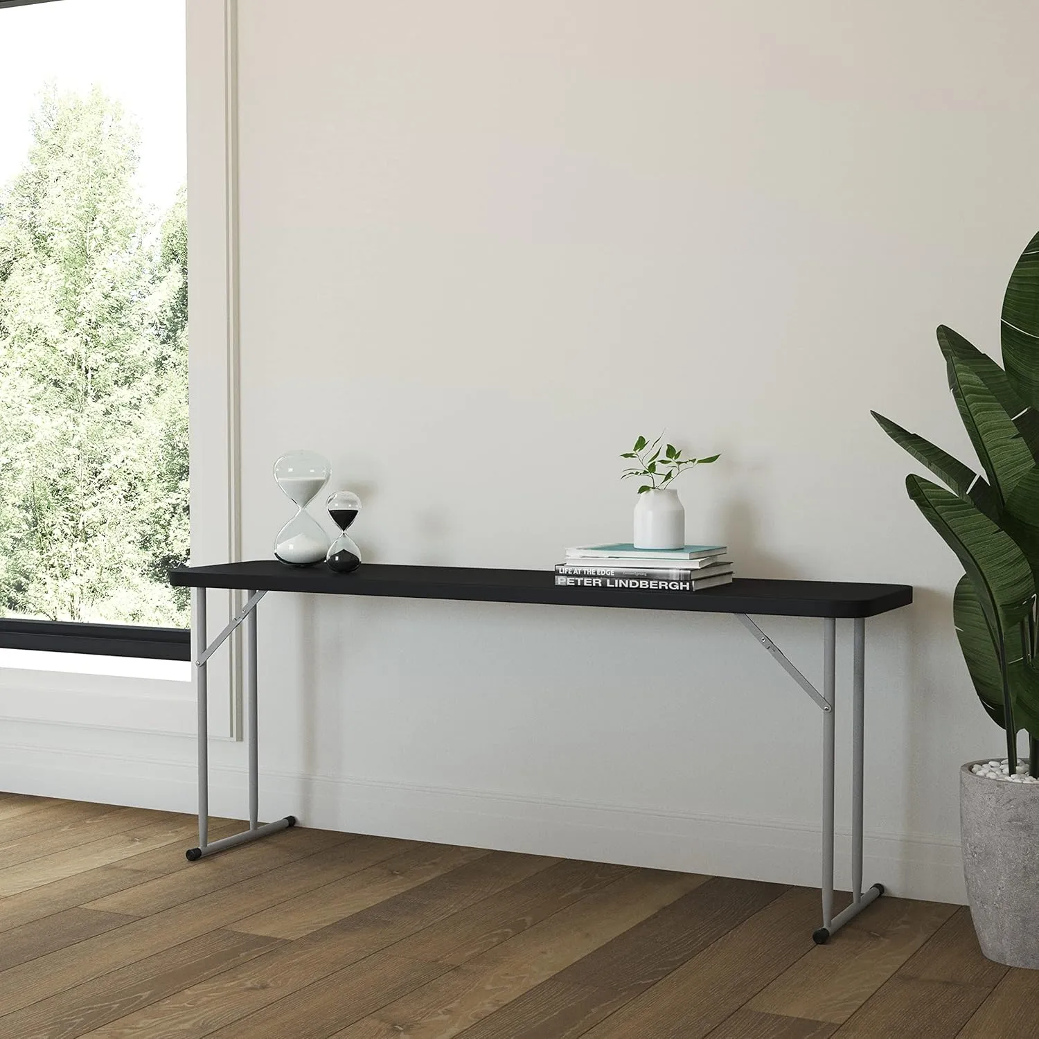 EMMA   OLIVER 6-Foot Rectangular Black Plastic Folding Table with Locking Legs for Training or Seminars
