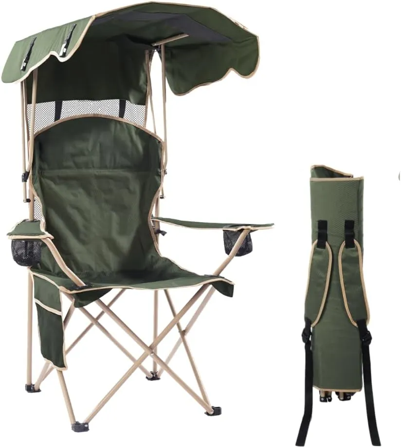EZONE Folding Canopy Camp Chair for Outdoors Shade Canopy Portable Chair Camping, Tailgates, Beach, Pool, Lawn Chair Sunshade Travel Chair Folding Camping Chair (Upgraded - Olive Green)