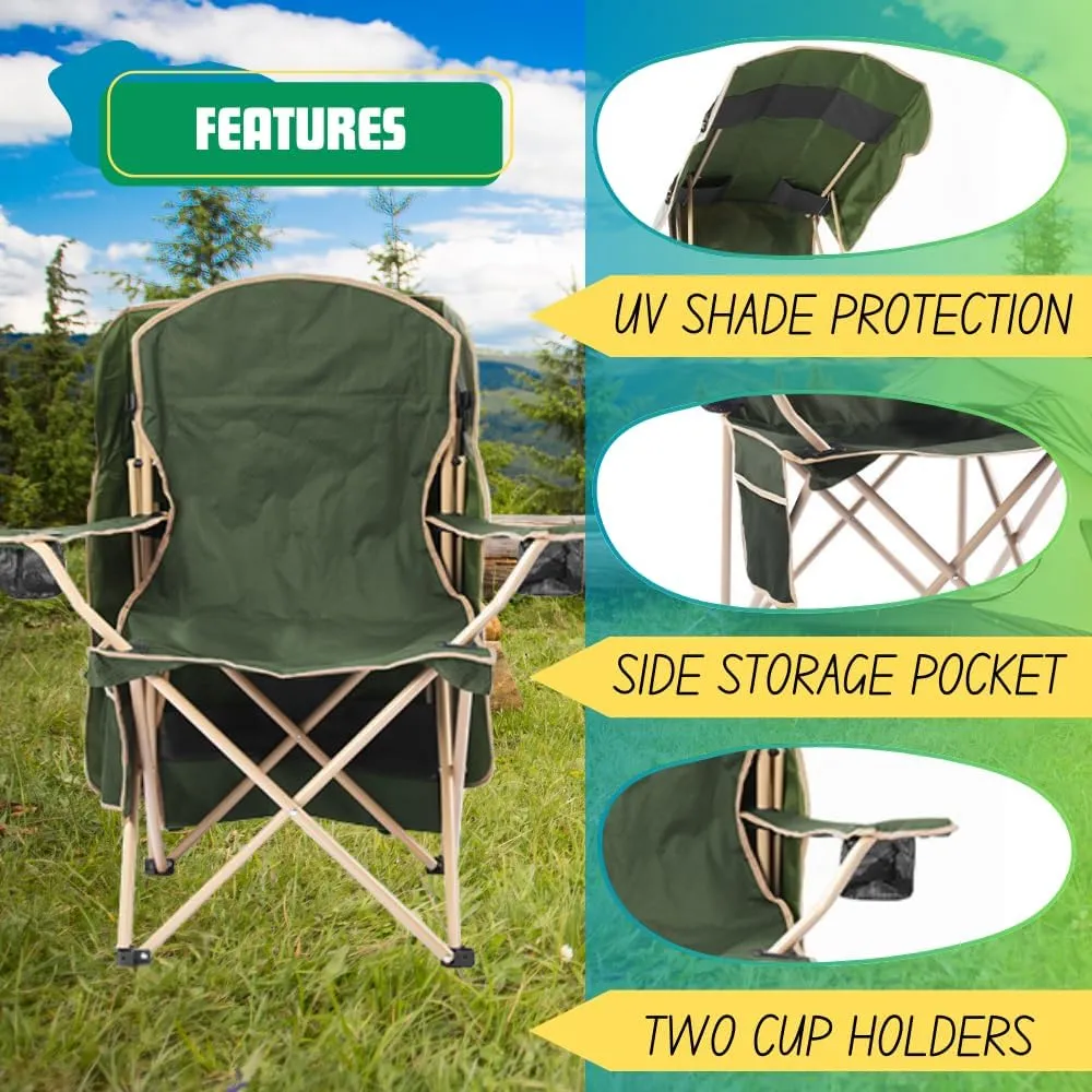EZONE Folding Canopy Camp Chair for Outdoors Shade Canopy Portable Chair Camping, Tailgates, Beach, Pool, Lawn Chair Sunshade Travel Chair Folding Camping Chair (Upgraded - Olive Green)