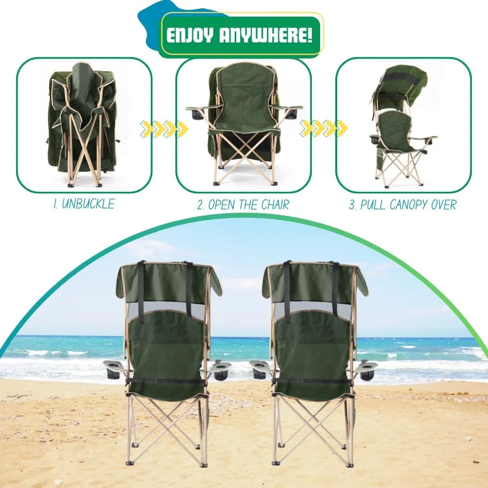 EZONE Folding Canopy Camp Chair for Outdoors Shade Canopy Portable Chair Camping, Tailgates, Beach, Pool, Lawn Chair Sunshade Travel Chair Folding Camping Chair (Upgraded - Olive Green)