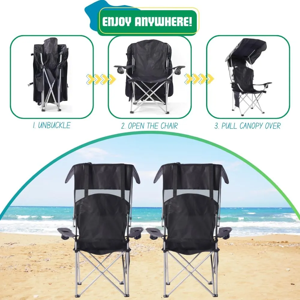 EZONE Folding Canopy Camp Chair for Outdoors Shade Canopy Portable Chair Camping, Tailgates, Beach, Pool, Lawn Chair Sunshade Travel Chair Folding Camping Chair (Upgraded - Red)