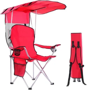 EZONE Folding Canopy Camp Chair for Outdoors Shade Canopy Portable Chair Camping, Tailgates, Beach, Pool, Lawn Chair Sunshade Travel Chair Folding Camping Chair (Upgraded - Red)