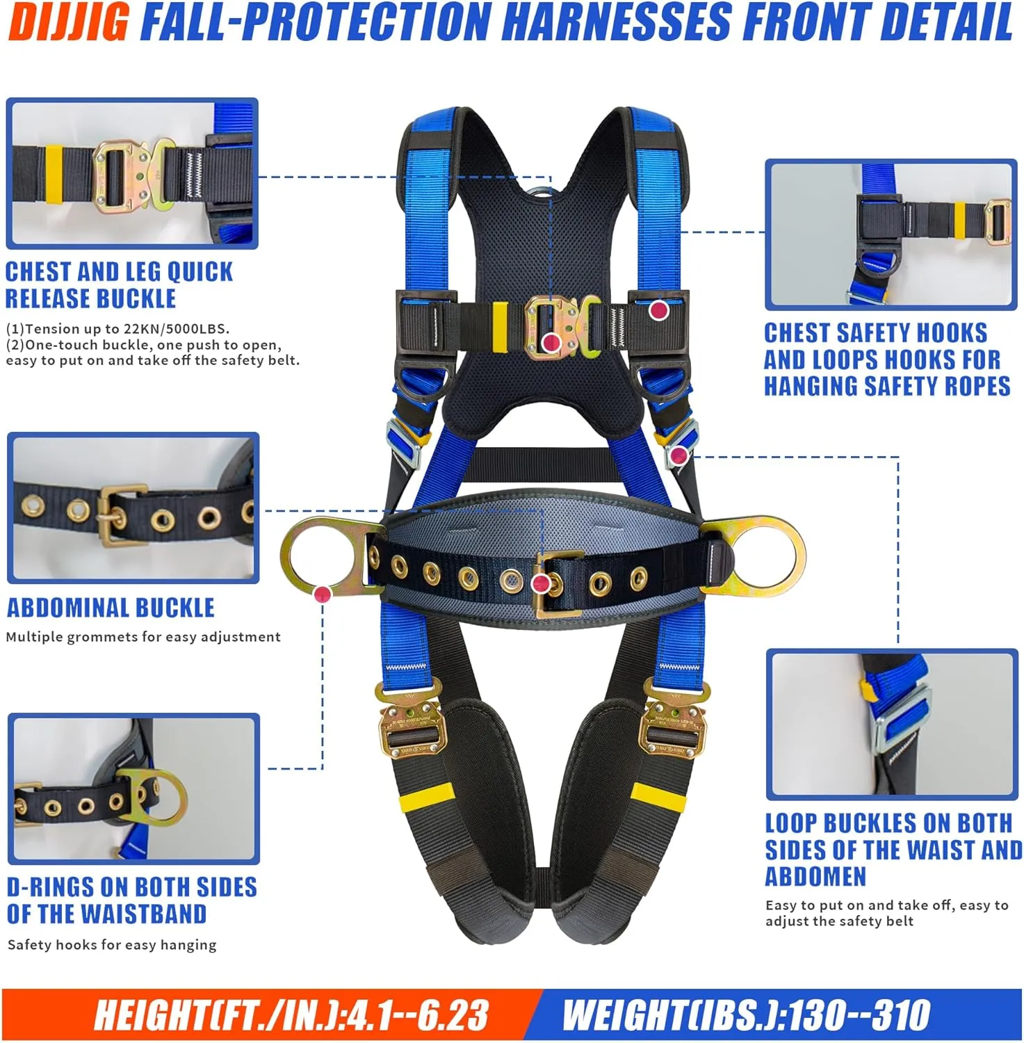 Fall Arrest Safety Harnesses Full Body Protection Roofing Harness Construction Harness 5 Point Adjustment Harness Back Padded,arneses de seguridad para construcción ANSI/ASSP Compliant