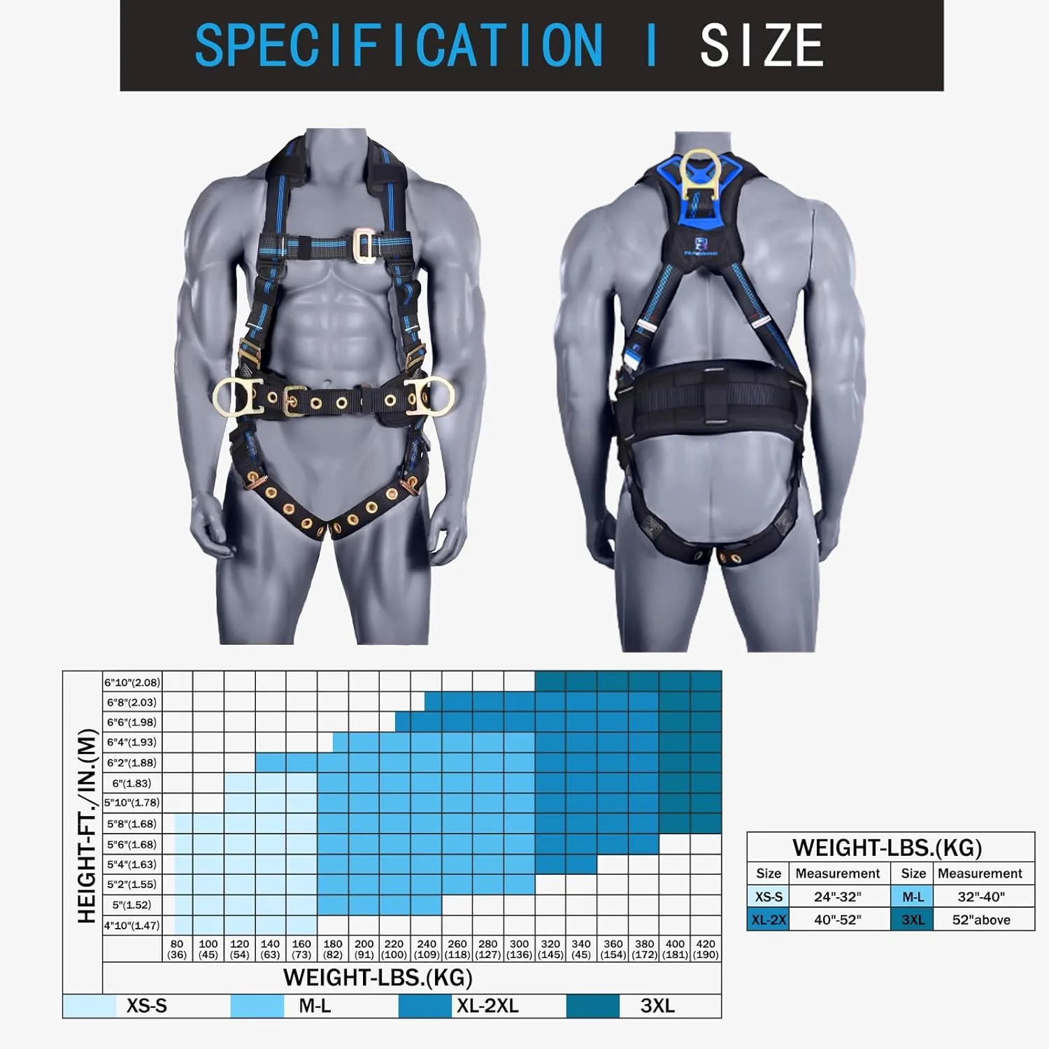 Fall Protection 5pt Full-Body Safety Harness