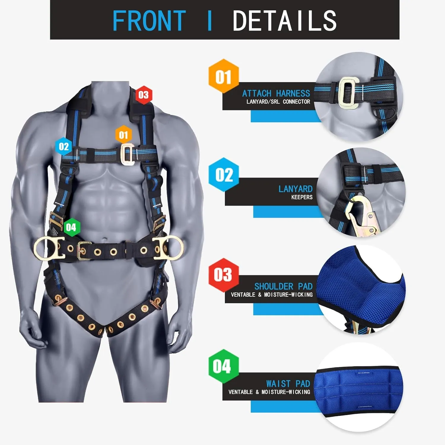 Fall Protection 5pt Full-Body Safety Harness