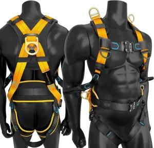 Fall Protection Full-Body Safety Harness, Roofing Harness Kit Men Construction Harness,5 Heavy Duty D-rings&Upgrade 4 Quick Buckles(OSHA/ANSI)