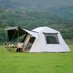 Family Camping Tent, Pop Up Tent 4 Person Family Dome Tent Waterproof Windproof with Roof Skylights, 2 in 1 Double Layers Outdoor Tents for Camping Hiking Backpacking Reimagined Title: