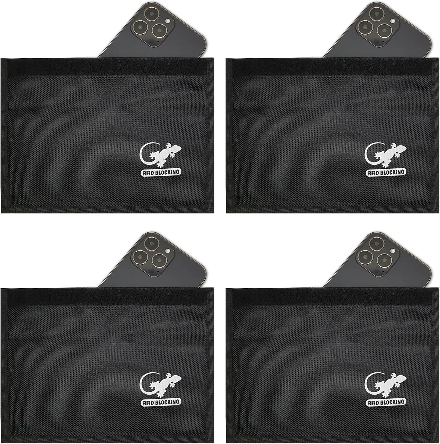 Faraday Bag Anti-Tracking GPS RFID Car Key Signal Blocker Wallet Shielding Pouch Protective Case for Cell Phone Car Key FOB, Data Privacy, Electronic Device Security (4 PACK - BLACK)
