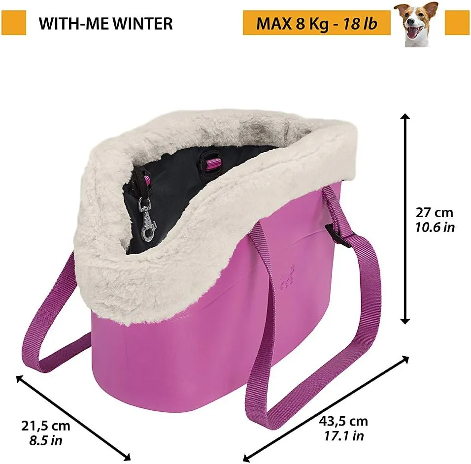 Ferplast Carrier Bag for Dogs with-ME Winter, Made of EVA, Soft Rubber Plastic, with Faux-Fur Lining, Adjustable Handles, Safety Belt Included, 21.5 x 43.5 x h 27 cm Black
