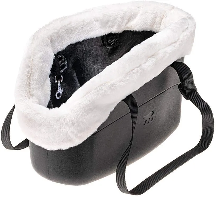 Ferplast Carrier Bag for Dogs with-ME Winter, Made of EVA, Soft Rubber Plastic, with Faux-Fur Lining, Adjustable Handles, Safety Belt Included, 21.5 x 43.5 x h 27 cm Black