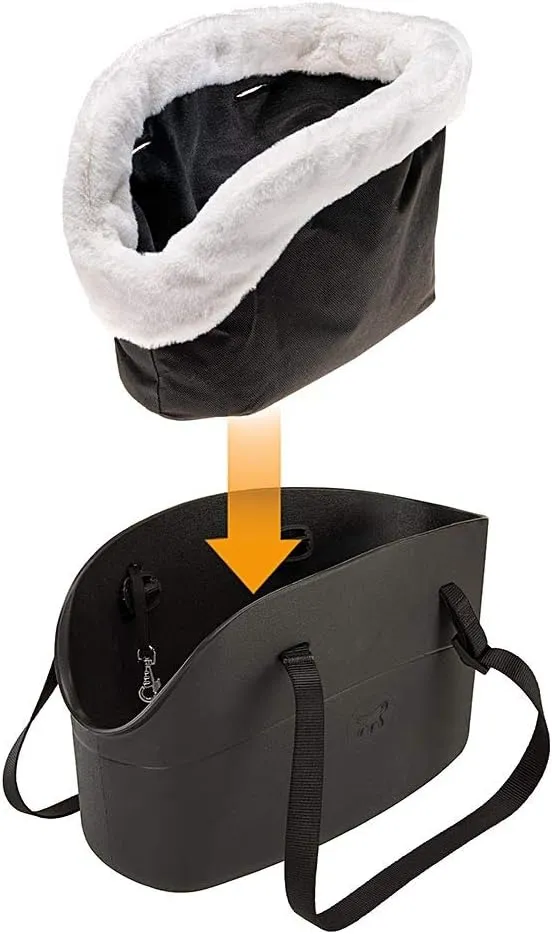 Ferplast Carrier Bag for Dogs with-ME Winter, Made of EVA, Soft Rubber Plastic, with Faux-Fur Lining, Adjustable Handles, Safety Belt Included, 21.5 x 43.5 x h 27 cm Black