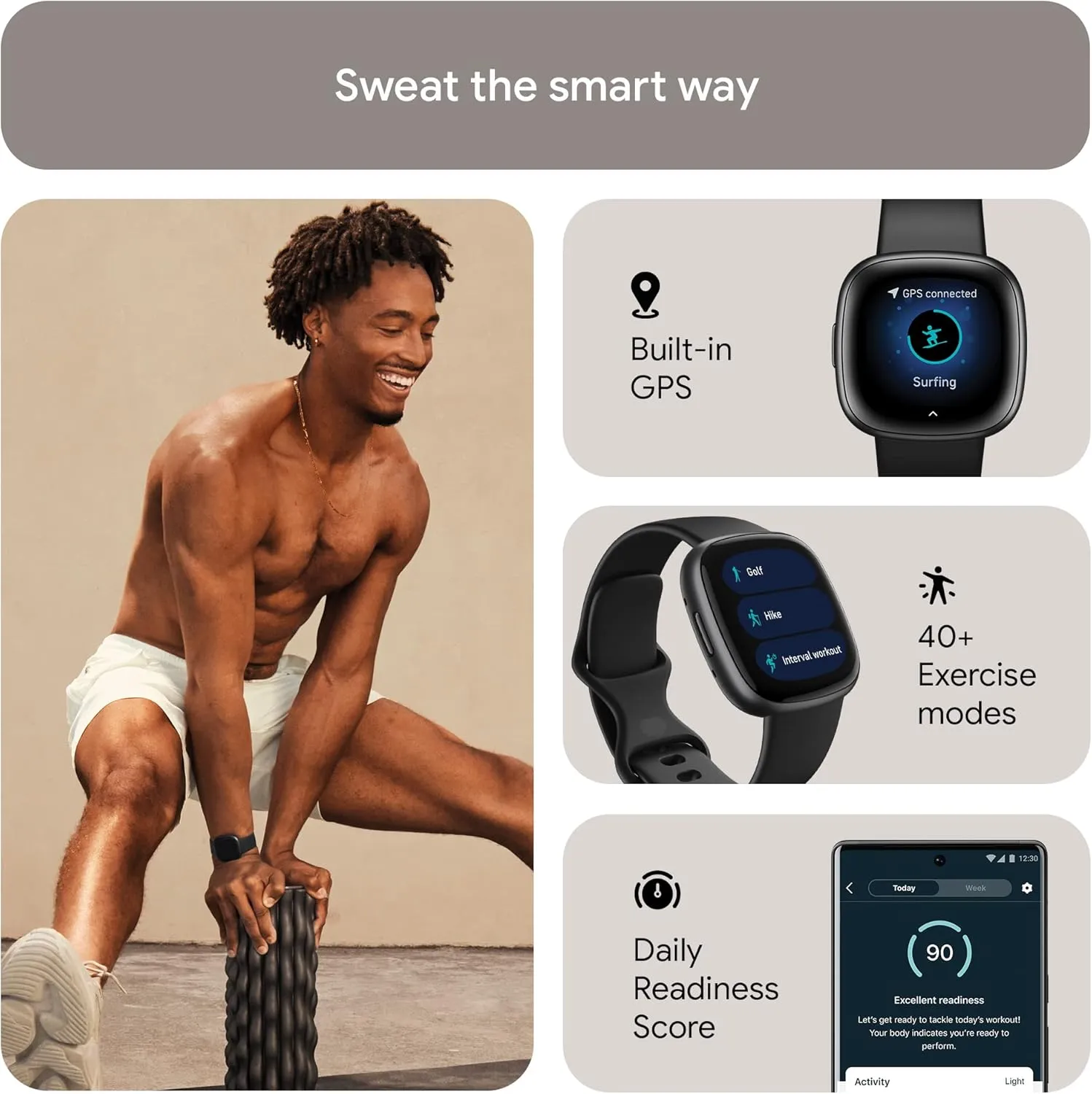 Fitbit Versa 4 Fitness Smartwatch with Daily Readiness, GPS, 24/7 Heart Rate, 40  Exercise Modes, Sleep Tracking and more, Black/Graphite, One Size (S & L Bands Included)