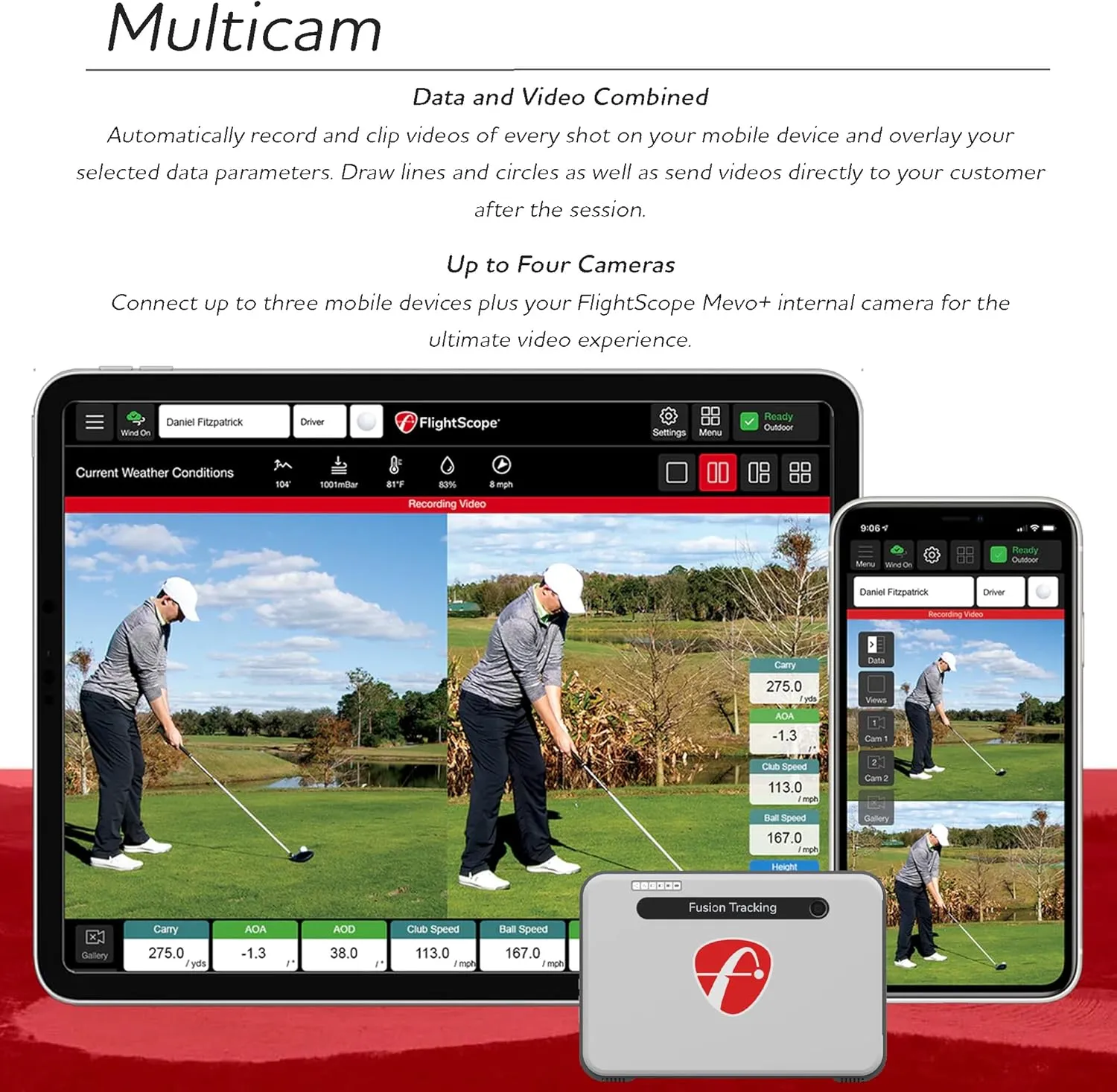 FlightScope Mevo  GPS Launch Monitor and Golf Simulator | 20  Swing Data Parameters with Multicam, 12 E6 Courses, 17 Practice Ranges and Games - for Indoor & Outdoor Use | Works with iOS and PC