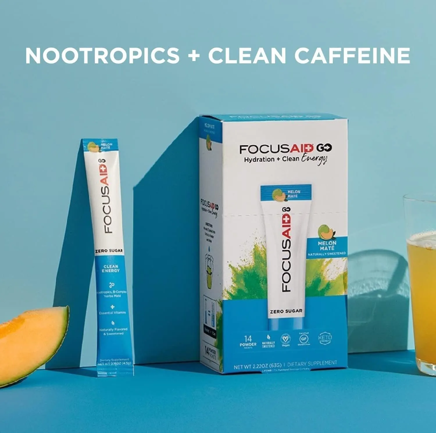 FOCUSAID GO Nootropics Energy Blend, Zero Sugar, Alpha-GPC, GABA, B-Complex, Yerba Mate, Green Tea, Keto Friendly, 100mg Caffeine, 30 Count (Pack of 1)