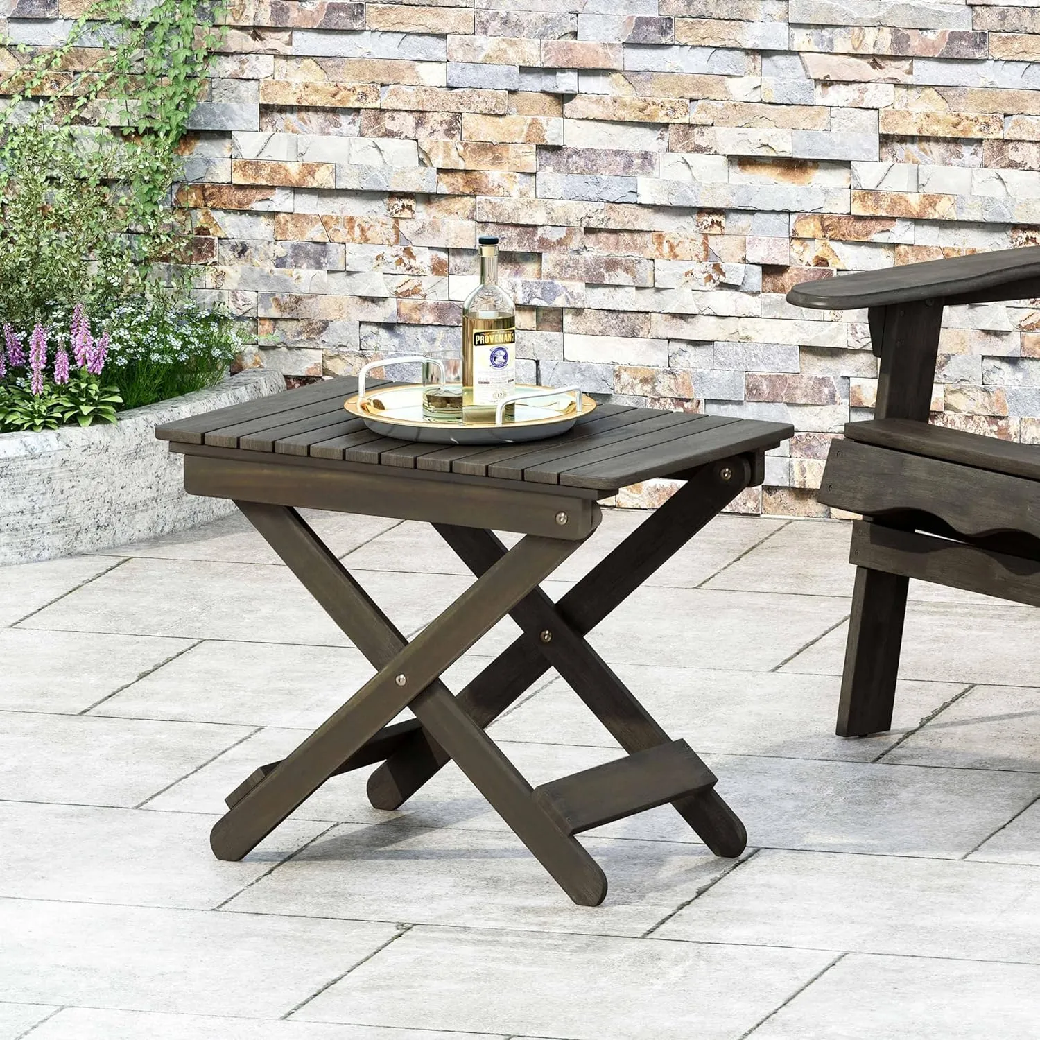 Foldable Outdoor Side Table, Portable Accent Table, Folding Square Table for Balcony, Plants,Pool,Patio,Garden,Deck,Indoor,Outdoor (Gray)