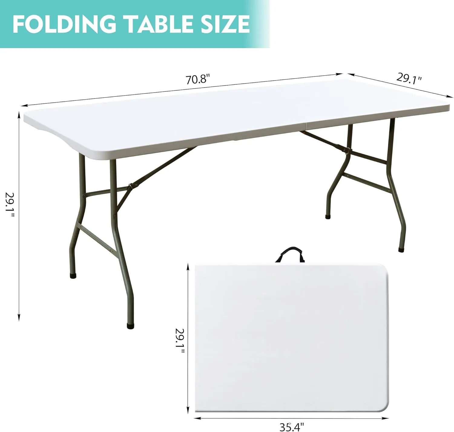 Foldable Table, Plastic 6FT Folding Table, Indoor Outdoor Protable Utility Table with Handle for Party, Camping and Picnic, White