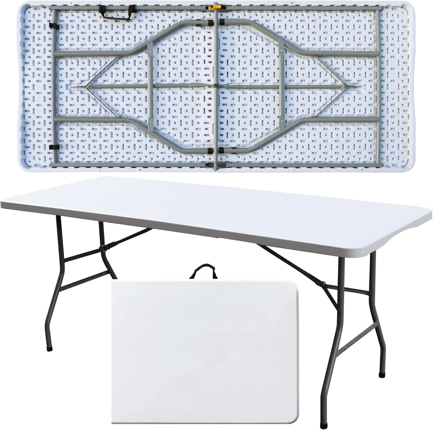Foldable Table, Plastic 6FT Folding Table, Indoor Outdoor Protable Utility Table with Handle for Party, Camping and Picnic, White
