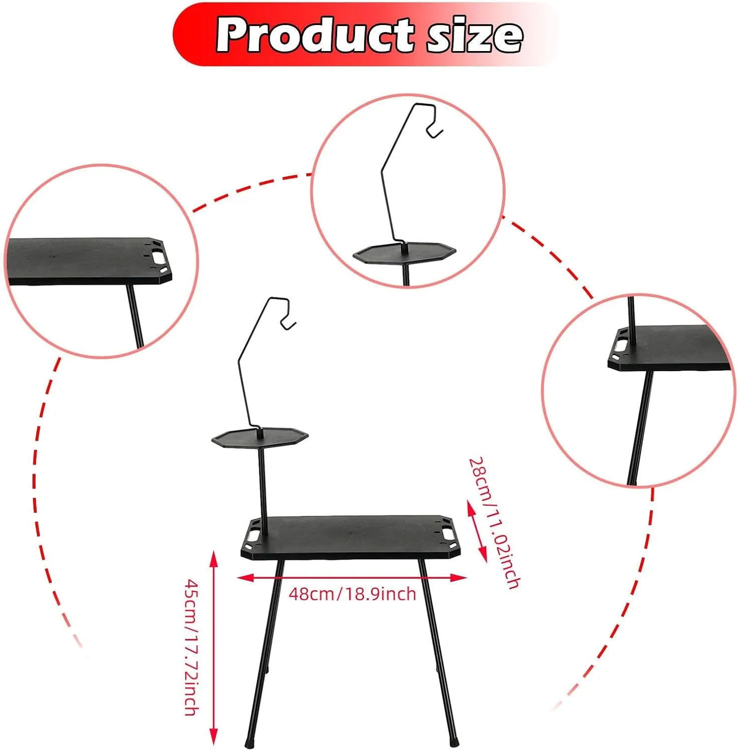 Folding Camping Table Compact Stand Portable Multipurpose Picnic Cooking Desk Camp Table for Hiking Beach Barbecue Backyard, with Light Holder