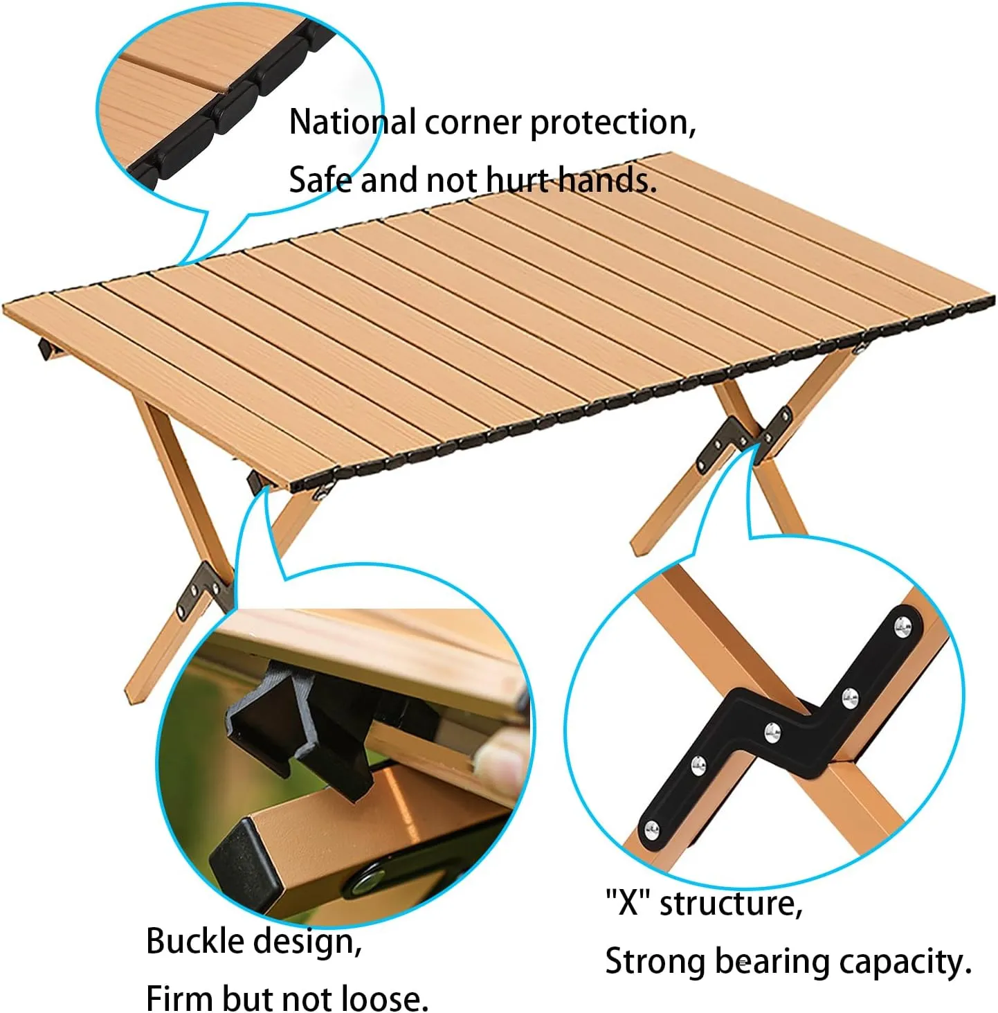 Folding Camping Table, Roll Up Table,Portable Picnic Table with Easy Carrying Bag for Outdoor, Beach, Picnic, Backyards, BBQ and Party, 35" L x 24" W x 16.5" H