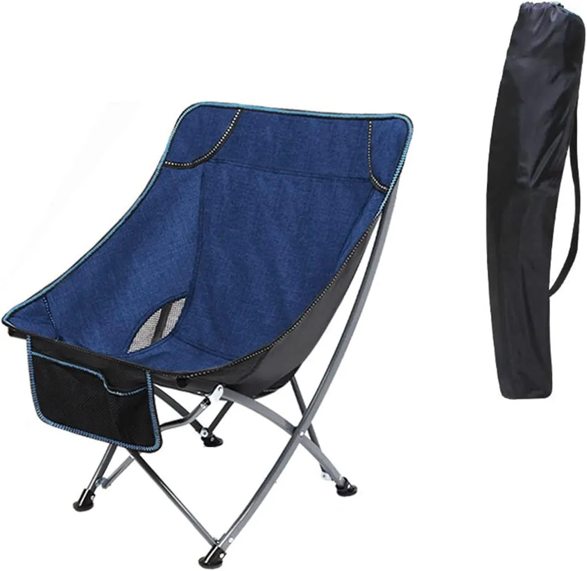 Folding Lawn Chair Portable Folding Chair with Mesh Side Pocket Backrest Stool Camping Backpacking Chair for Fishing Beach Travel Picnic Folding Chair(Blue)
