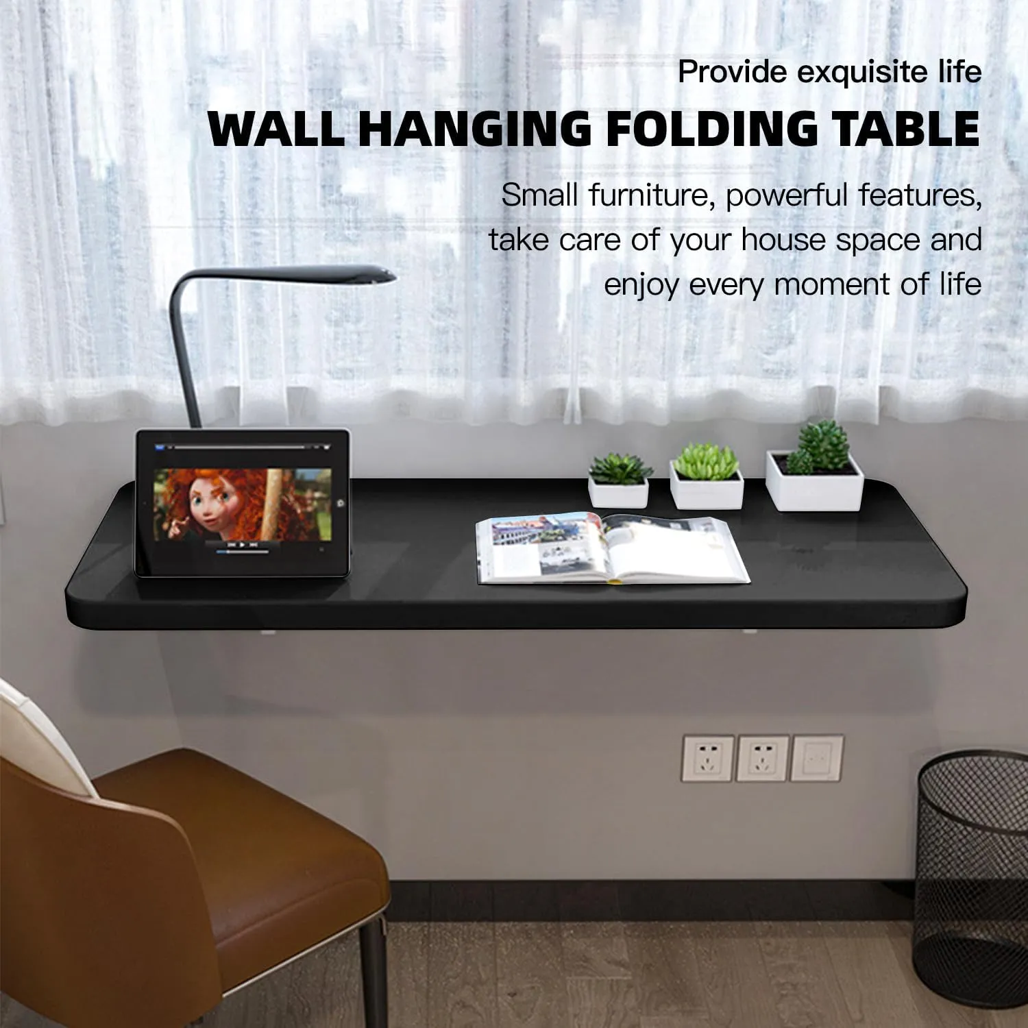 Folding Wall Table Wall Mounted Folding Table Wall Folding Table Drop Down Wall Mounted Table Suitable for Office Study Bedroom Kitchen Dining Room Laundry And Other Places Black 47.2"D x 19.7"W