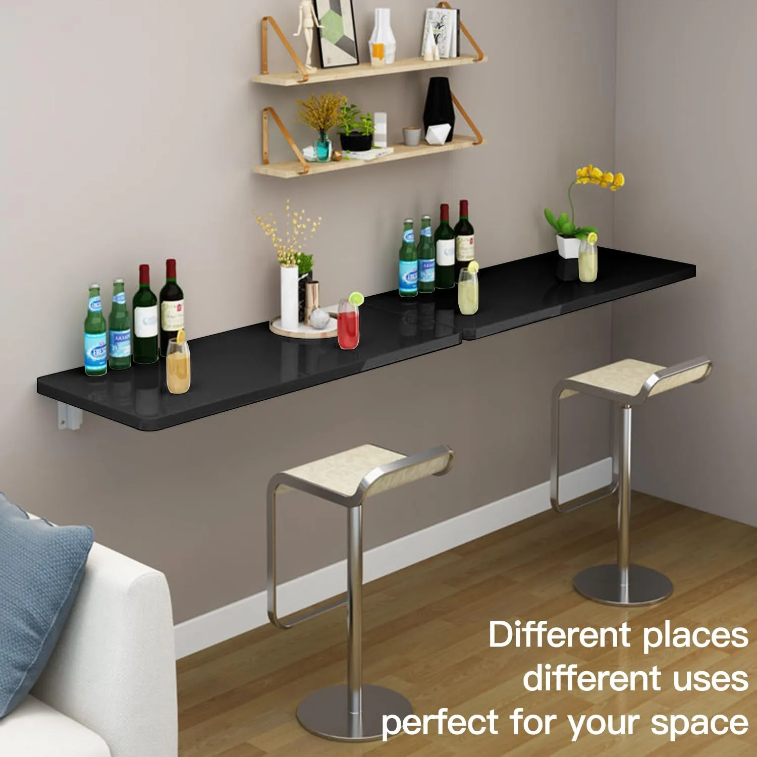 Folding Wall Table Wall Mounted Folding Table Wall Folding Table Drop Down Wall Mounted Table Suitable for Office Study Bedroom Kitchen Dining Room Laundry And Other Places Black 47.2"D x 19.7"W