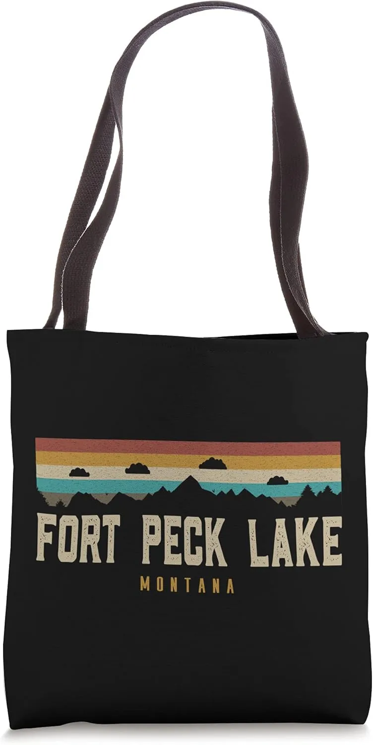 Fort Peck Lake Vintage Mountains Hiking Camp Montana Retro Tote Bag