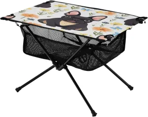 French Bulldog Portable Folding Camping Table, Compact Lightweight Beach Table with Carrying Bag for Outdoor Picnics, BBQs, Camp