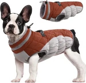 FUAMEY Dog Coat - Warm Winter Jacket with Padded Fleece, Reflective, Waterproof & Windproof, Built-in Harness, Brown X-Small