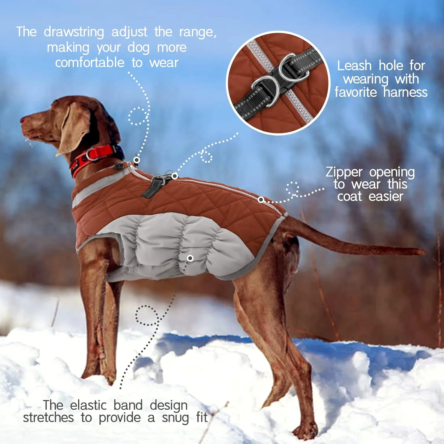FUAMEY Dog Coat - Warm Winter Jacket with Padded Fleece, Reflective, Waterproof & Windproof, Built-in Harness, Brown X-Small