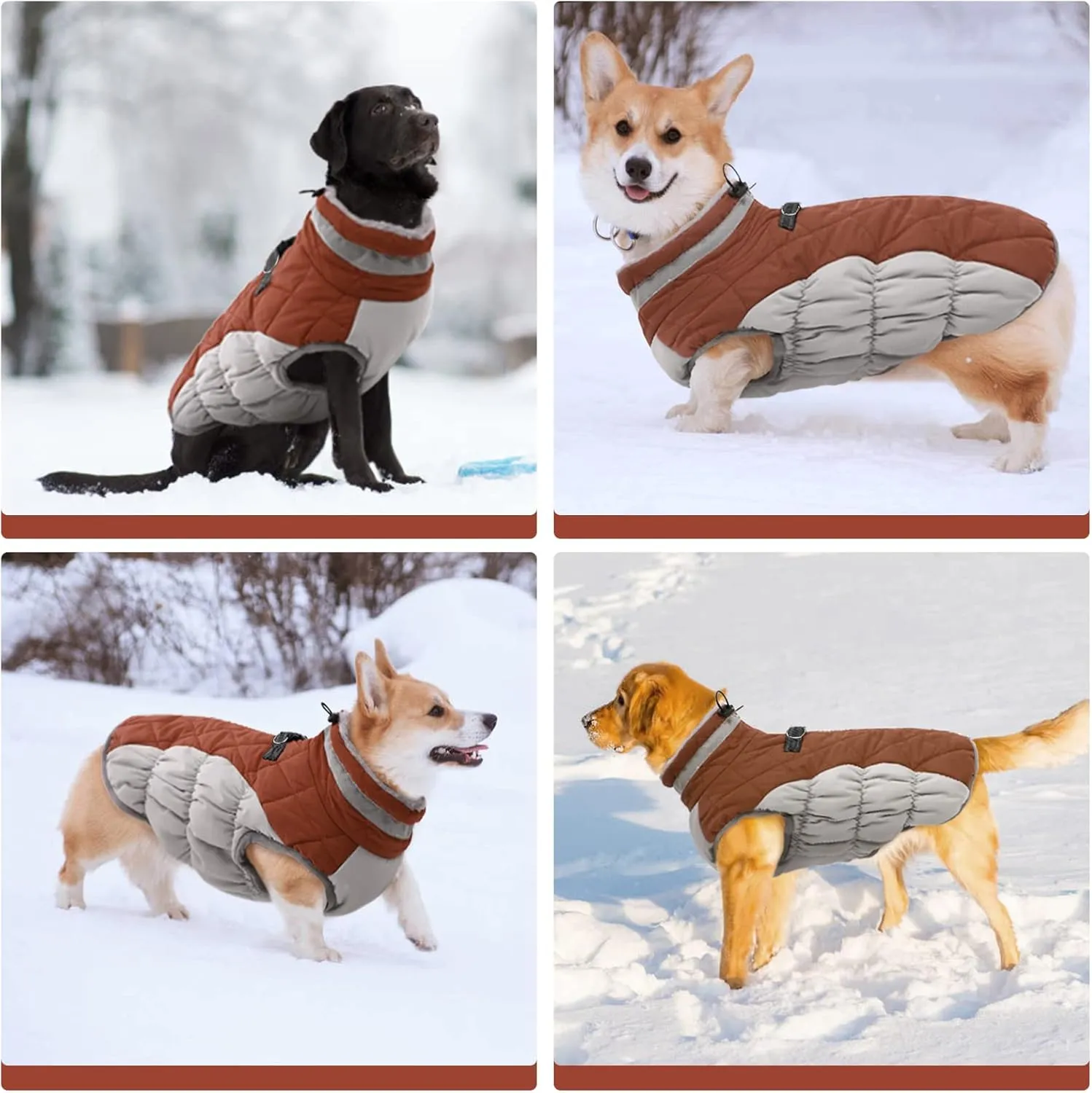 FUAMEY Dog Coat - Warm Winter Jacket with Padded Fleece, Reflective, Waterproof & Windproof, Built-in Harness, Brown X-Small