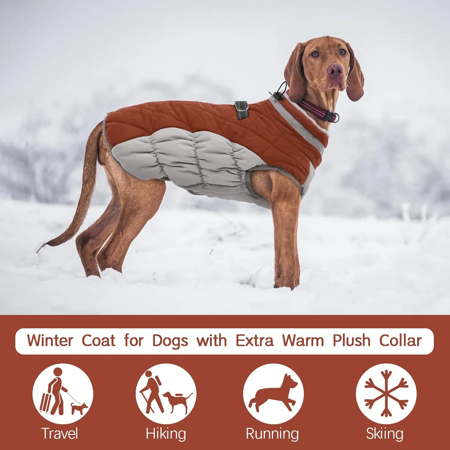 FUAMEY Dog Coat - Warm Winter Jacket with Padded Fleece, Reflective, Waterproof & Windproof, Built-in Harness, Brown X-Small