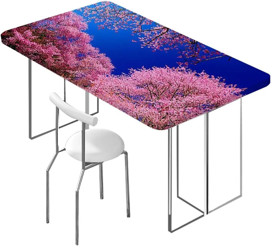 Fuchsia Blue Elastic Fitted Tablecloths, Clear Sky Sunny Day View Country Garden Picnic Table Tablecloth Covers Set for Picnics Indoor and Outdoor Dining Cherry Fits up 4 Foot Tables