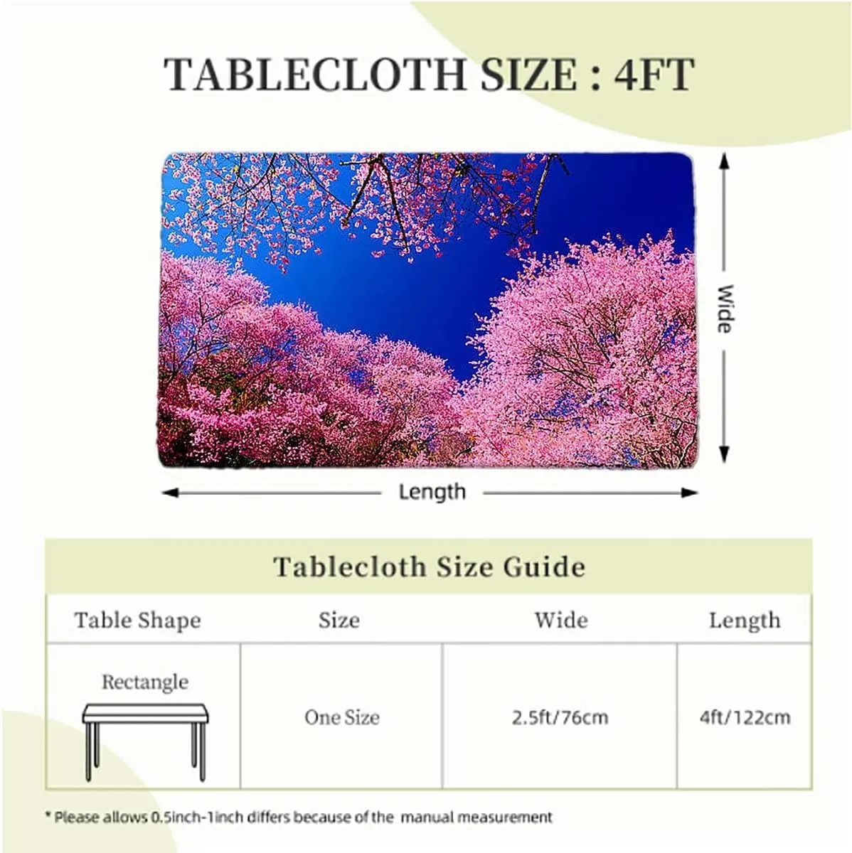 Fuchsia Blue Elastic Fitted Tablecloths, Clear Sky Sunny Day View Country Garden Picnic Table Tablecloth Covers Set for Picnics Indoor and Outdoor Dining Cherry Fits up 4 Foot Tables