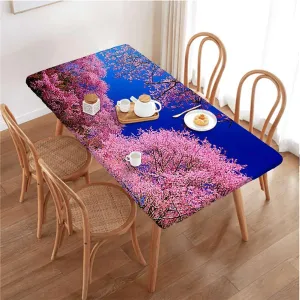 Fuchsia Blue Elastic Fitted Tablecloths, Clear Sky Sunny Day View Country Garden Picnic Table Tablecloth Covers Set for Picnics Indoor and Outdoor Dining Cherry Fits up 4 Foot Tables