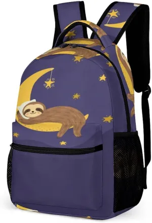 Funny Sloth Sleep Moon Tree Backpack Bags for Women Men Adjustable Daypack Rucksack Travel Holder Bookbags Shopping Bags for Adult Office 16 Inches