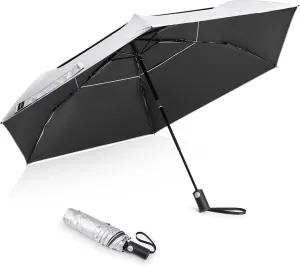 G4Free Travel Umbrella Ultralight UPF 50  UV Protection Compact Sun Umbrella, Double Canopy Super Slim Small Portable Automatic Anti-bounce Close