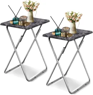 Garden 4 you Folding TV Tray Table,TV Dinner Table with Sturdy MDF Top,Eating Trays for Living Room with No Assembly Required, 2PCS (Black Marble)