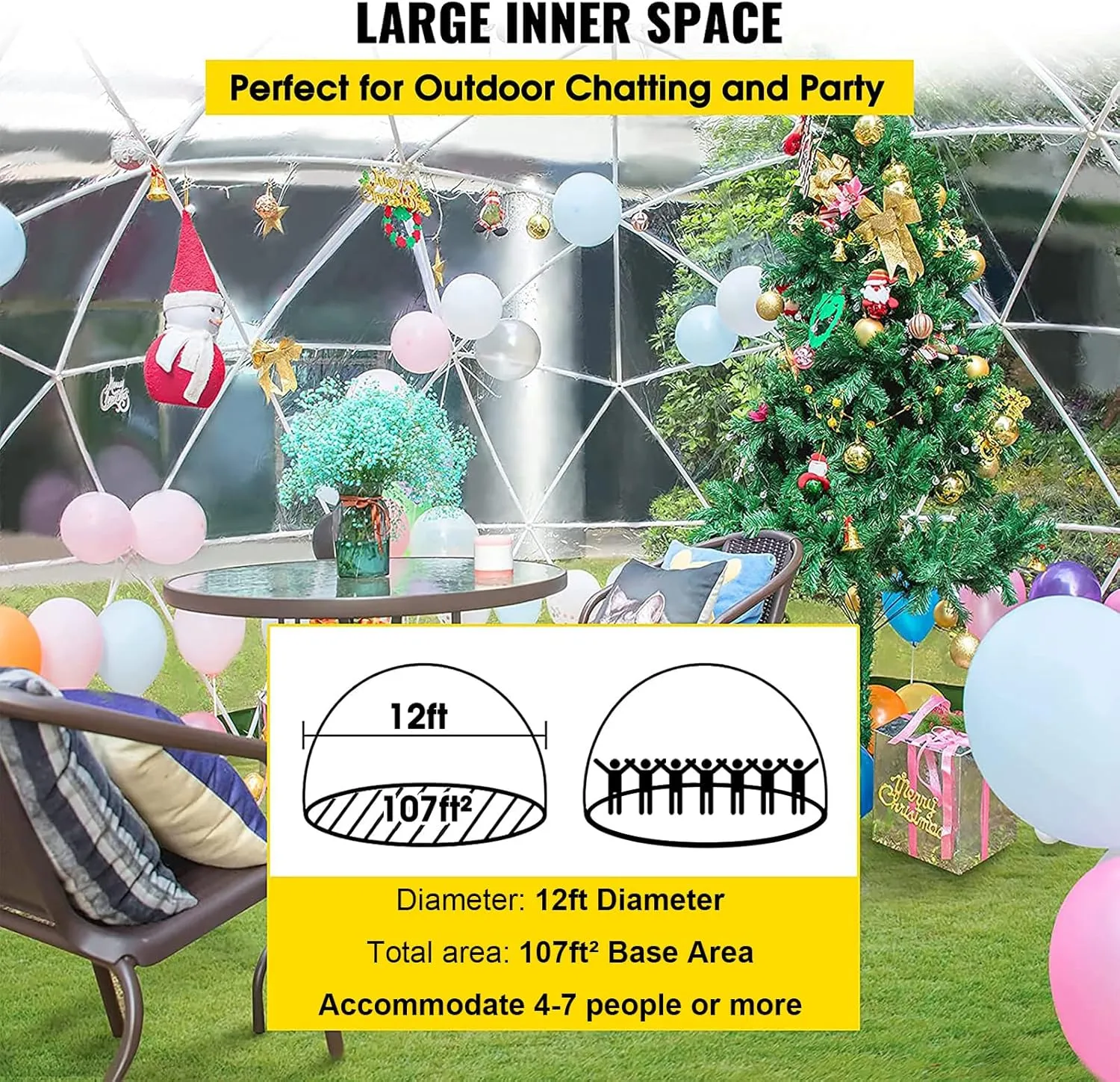 Garden Dome Igloo, 15 * 9.5 ft PVC Dome Tents, Weatherproof Greenhouse Garden Bubble Tent, Transparent Outdoor Igloo Dome House for Winter, Party, Backyard